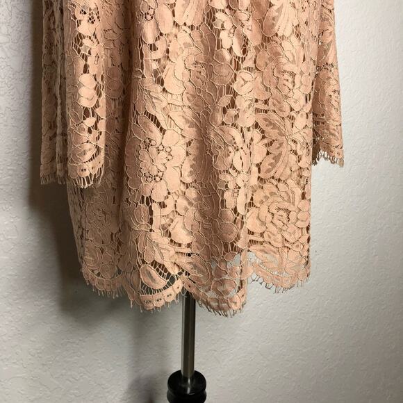 WHBM light pink lace overlay eyelash trim cold shoulder top size Medium - Picture 3 of 14